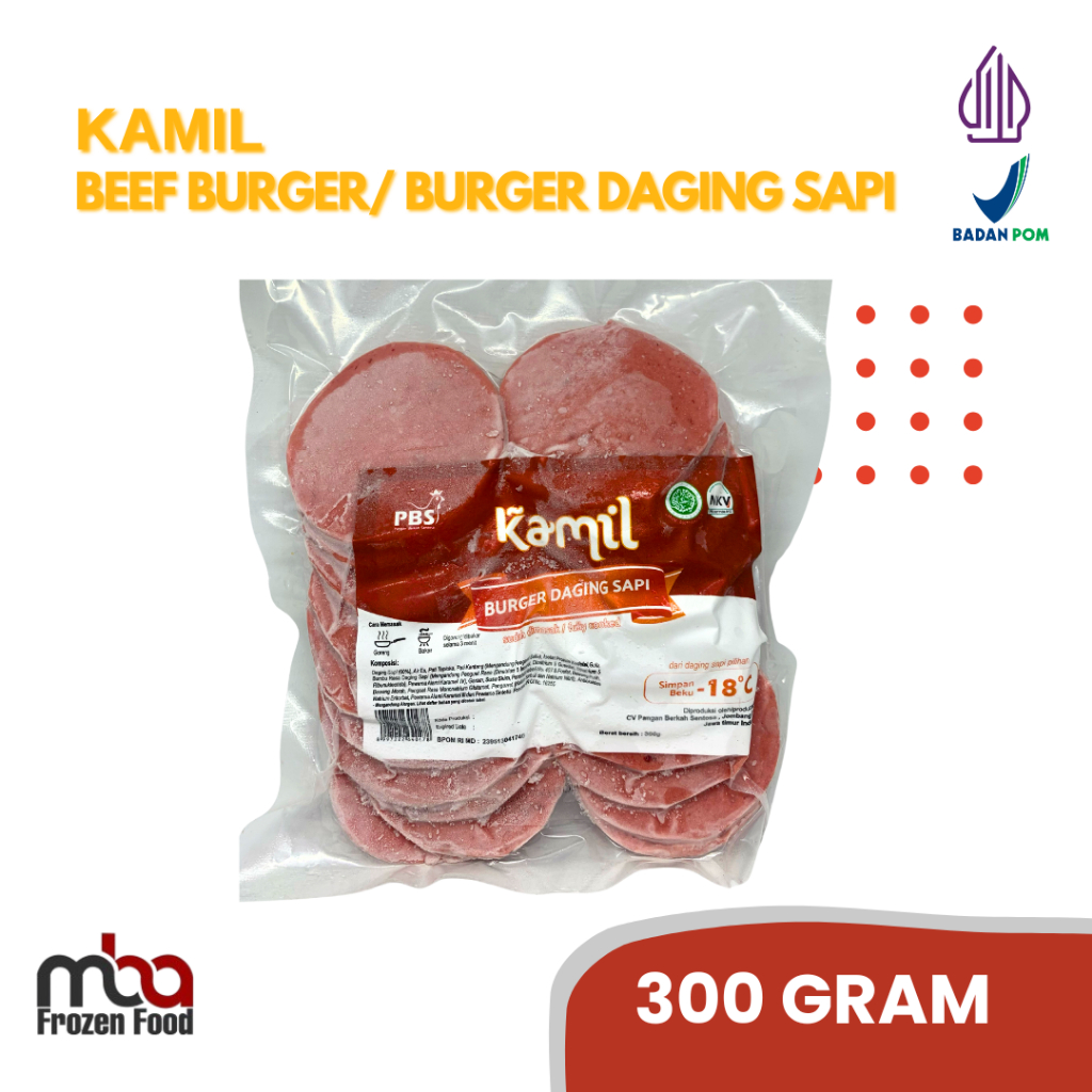 

KAMIL Beef Burger / Burger Sapi 300 gram /Sosissapi /Sapi /Sosis /Daging /Kornet /Sate /Snack /Camilan /Dagingsapi /Burger /Dagingayam /Ayam /Frozenfood /Smokebeef /Beef