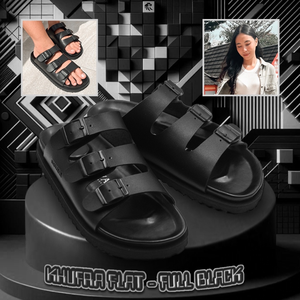 KODE W64A Inovable Sandal Slide  Unisex  Khufra Flat Full Black