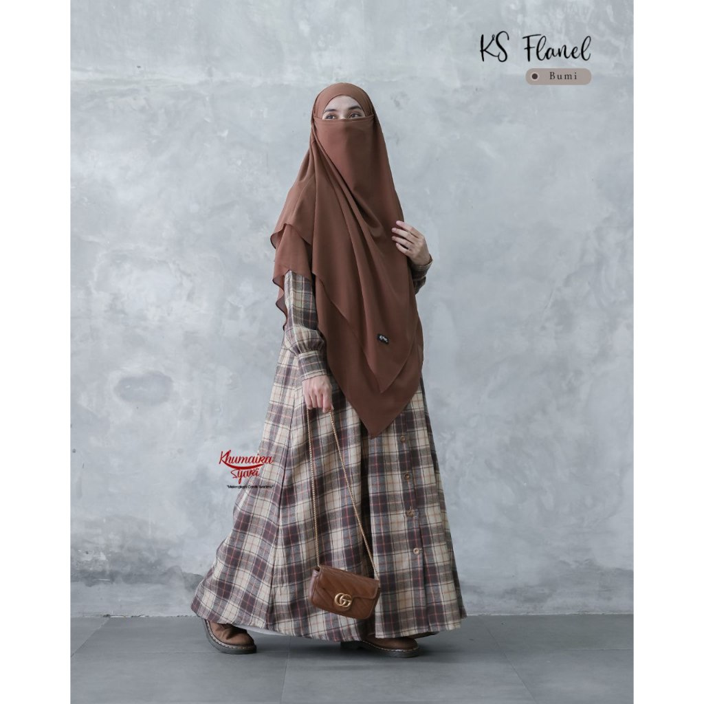 KS Flanel by Khumaira Syari | Gamis Kotak-kotak Flanel Impor | Dress Flanel Import | Long Outer Flan