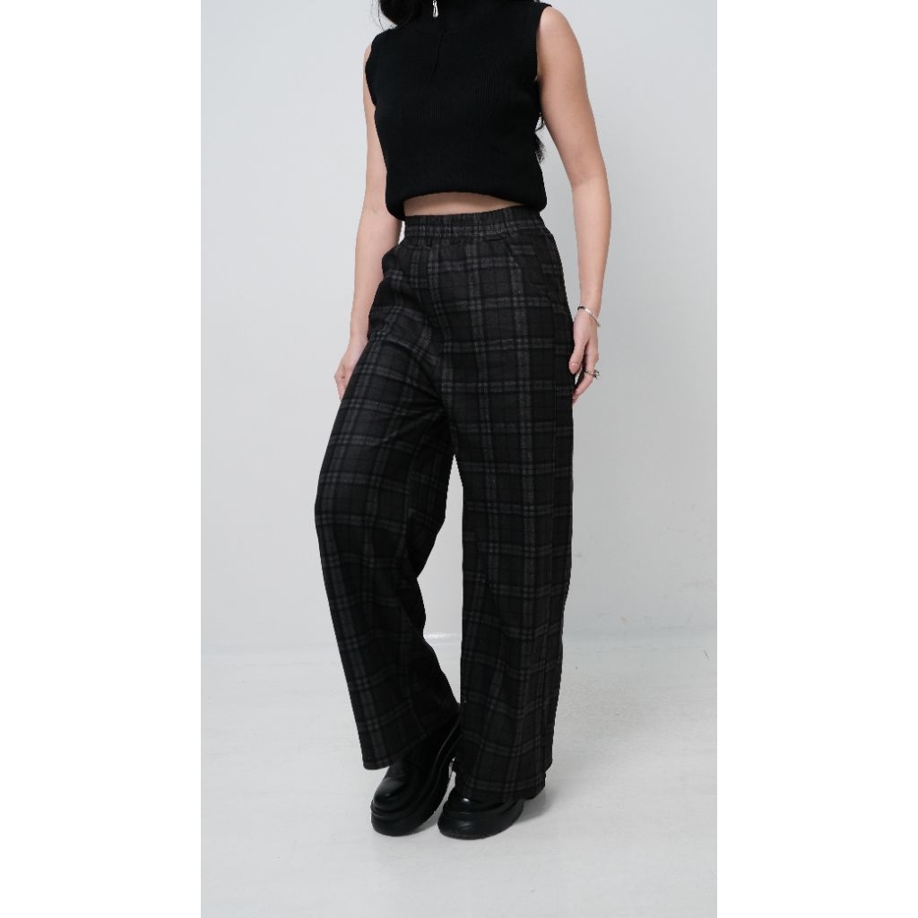 Celana Kulot Panjang Motif Kotak Bahan Street Lembut Dan Elegan Original Pinkdose