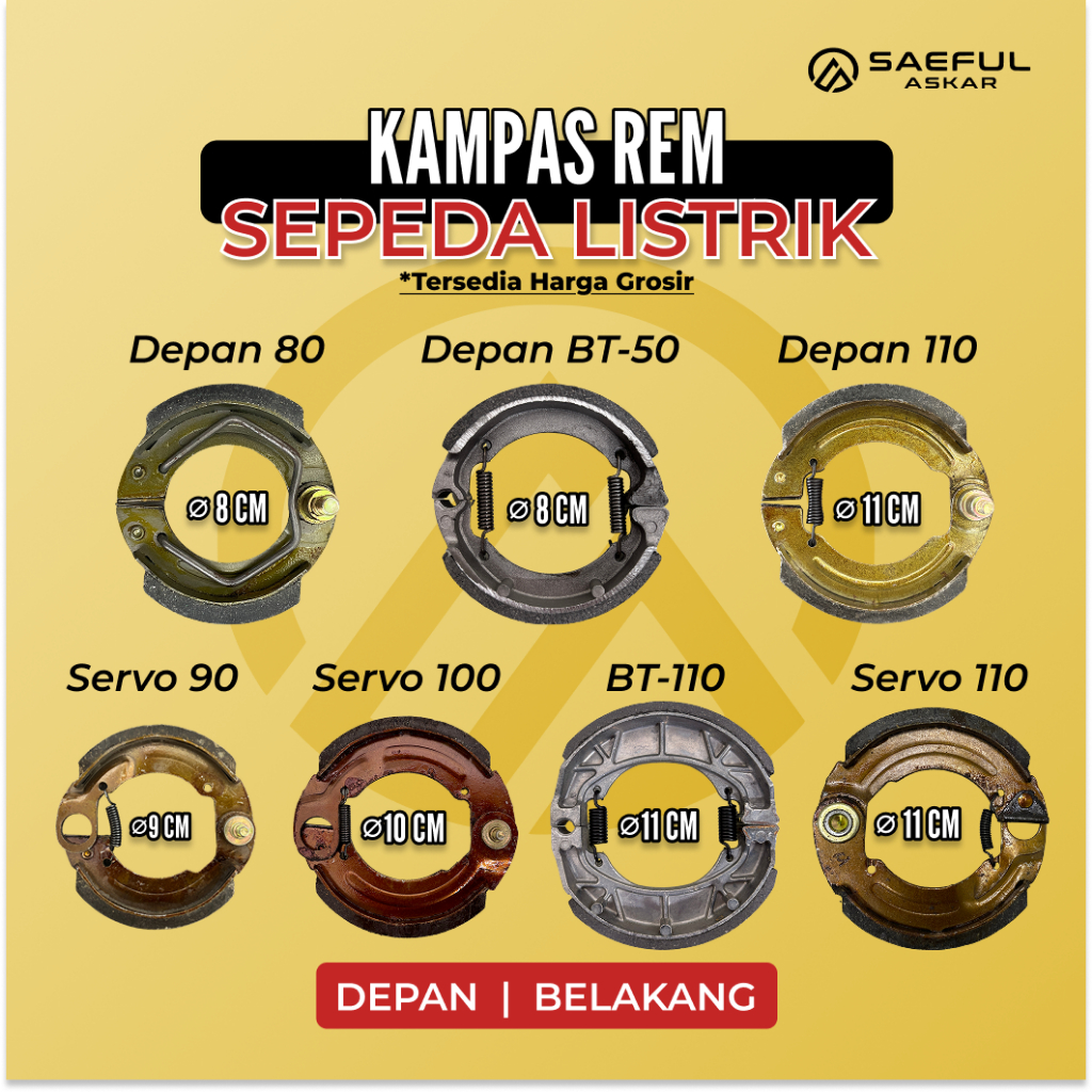 Kampas Rem Depan belakang Sepeda, gerobak, motor dan roda 3 listrik