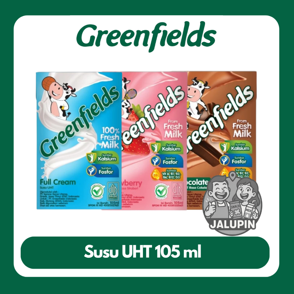 

[KEMASAN 105ML x 1PCS] Susu Greenfields UHT Full Cream, Strawberry, Chocolate 105ml