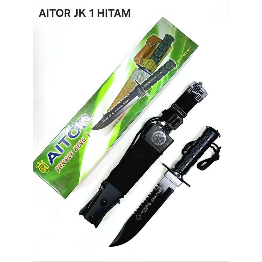Pisau Survival AITOR Jungle King 1 Hitam PREMIUM - Outdoor & Koleksi