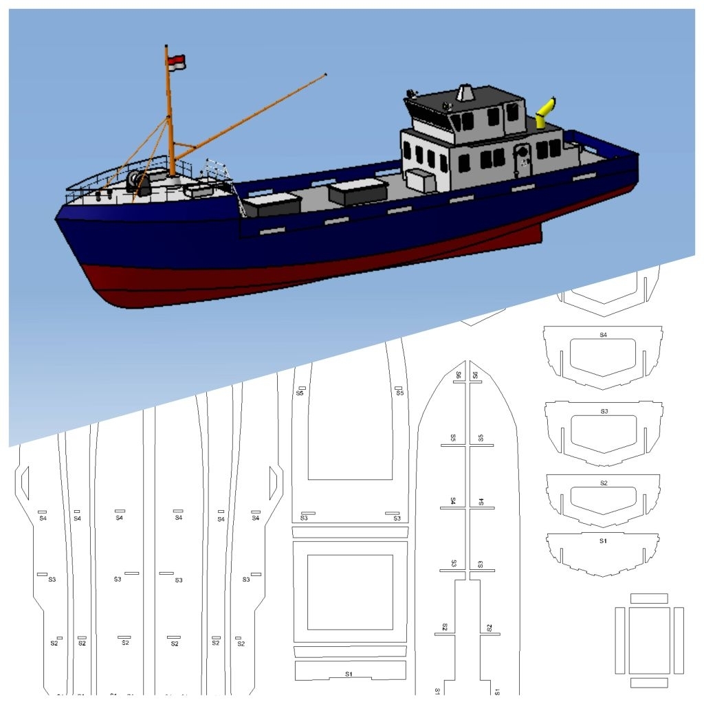 Desain Gambar Pola Miniatur Kapal RC  Boat Plan Kapal Nelayan Modern 1