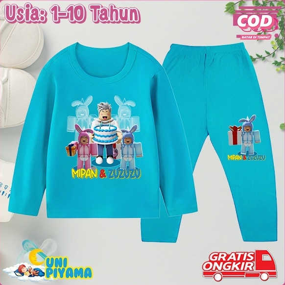 KODE N44C Baju Tidur Mipan  Zuzuzu Kue Ultah Stelan Panjang Anak Cewek dan Cowok usia 11Tahun Piyama