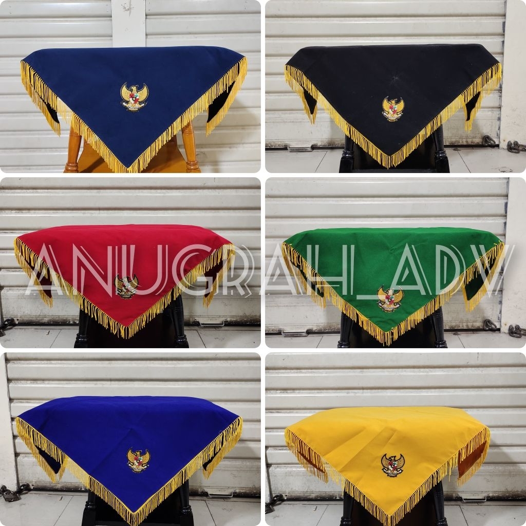 

Alas Taplak Baki Pengibar Bendera Paskibra bahan beludru garuda bordir 4 sisi full rumbai