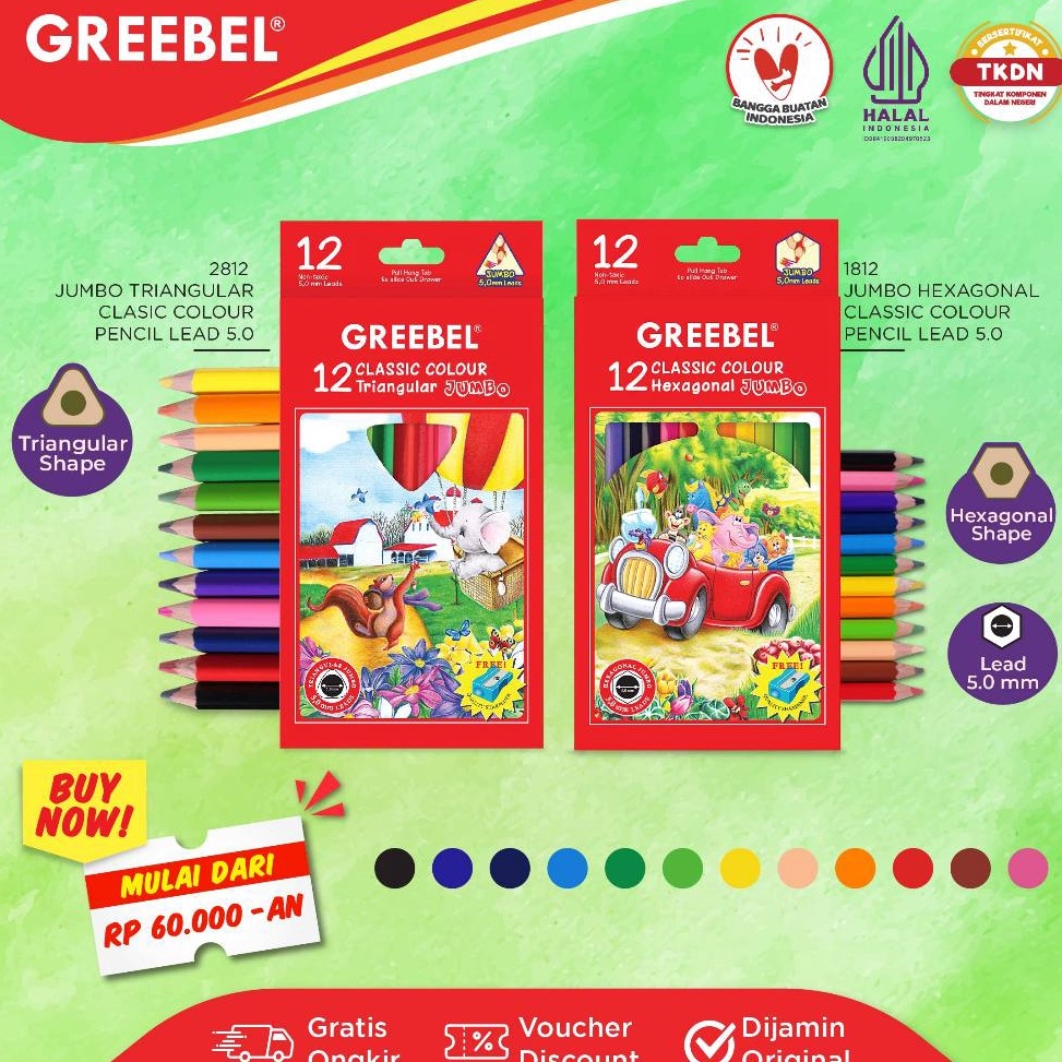 

KODE X12Q GREEBEL Pensil Warna 12 Warna Color Pencil Jumbo Triangular Hexagona