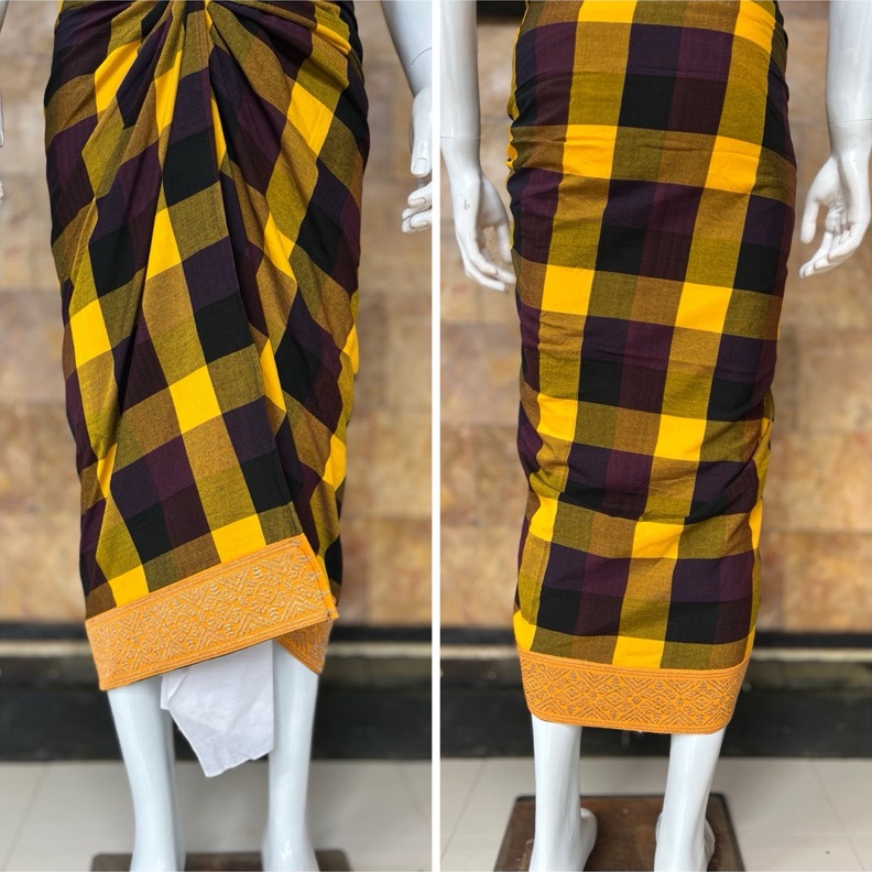 KODE M94H Saput Endek Kuning Elegan Pakaian Adat Bali