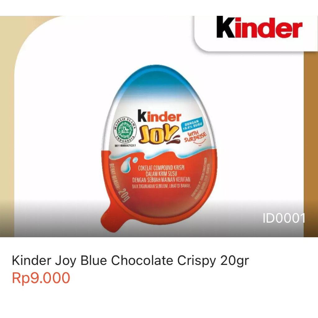 

Kinder Joy Blue Chocolate Crispy 20gr