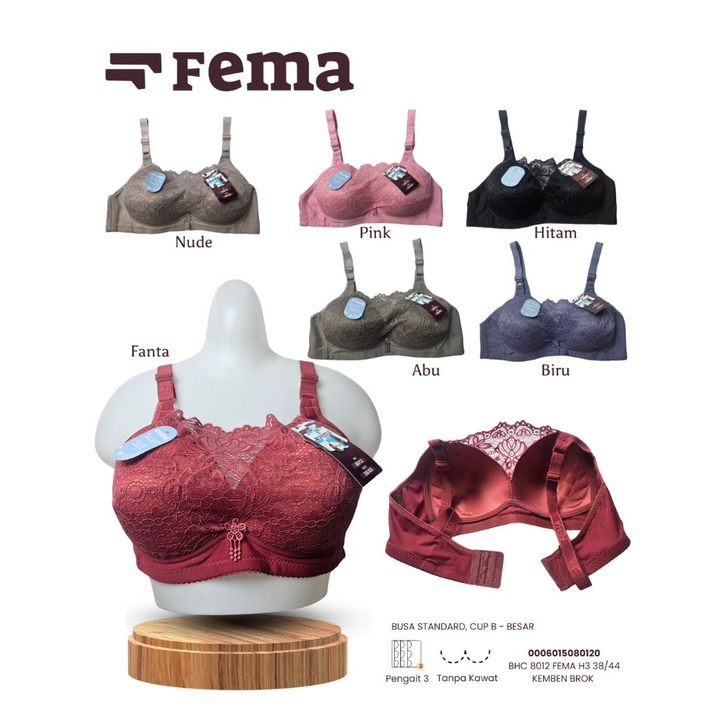 FEMA Official Shop Ecer 1 pcs Bra 8012 BH Kemben jumbo Bra Seserahan Bra borkat halus
