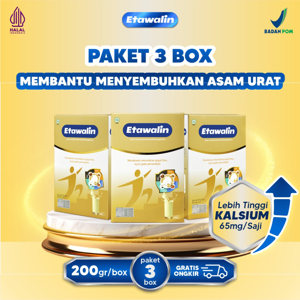

Paket 3 Box Etawalin : Susu Kambing Etawa Untuk Mendukung Fungsi Tulang Dan Sendi Isi 200 Gram