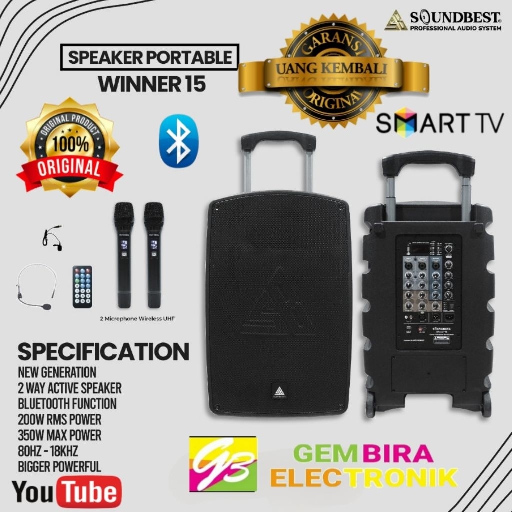 Speaker Aktif Portable 15 inch Soundbest Winner 15 350 Watt Original Sound System