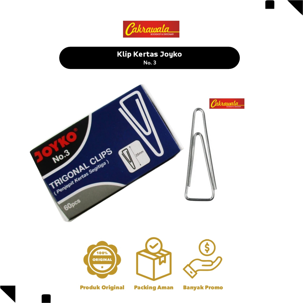 

Klip Kertas Joyko Trigonal No. 3 | Penjepit Kertas 25mm | Isi 60 Pcs | Kuat & Tahan Lama