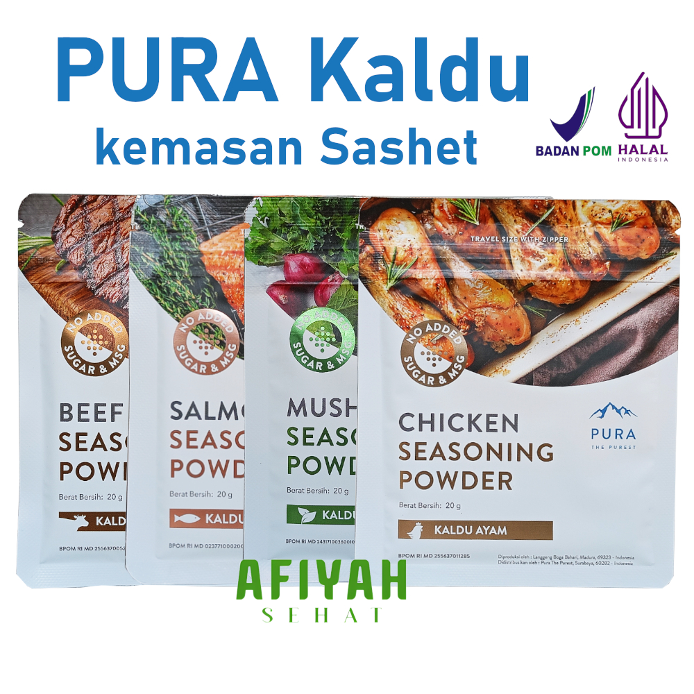 

PURA Seasoning Kaldu Asli Ayam, Sapi, Salmon, Jamur 20 gr Gluten Free Sehat Tanpa Pengawet & MSG
