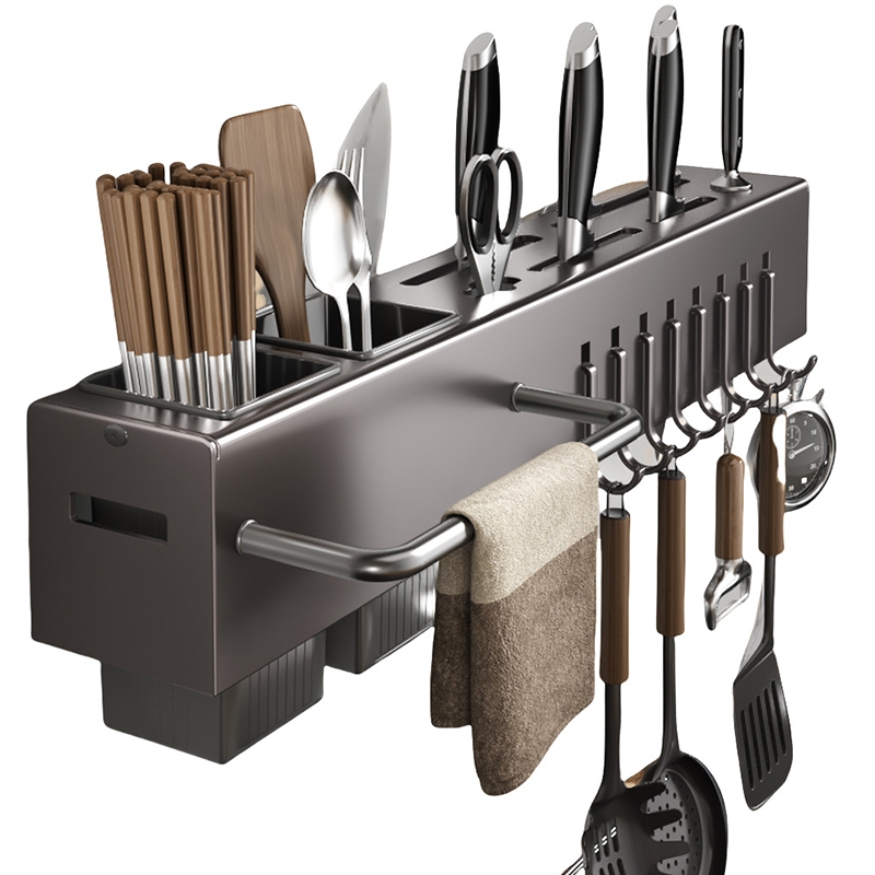 Needify Rak Tempel Dinding Stainless Steel - Rak Gantung Dapur Multifungsi Tempat Pisau Sendok Garpu