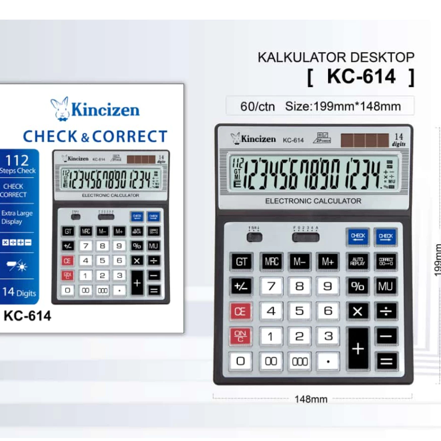 

Original Kalkulator KINCIZEN KC- 614 Calculator 14 Digit Check Correct KC 614 Jumbo