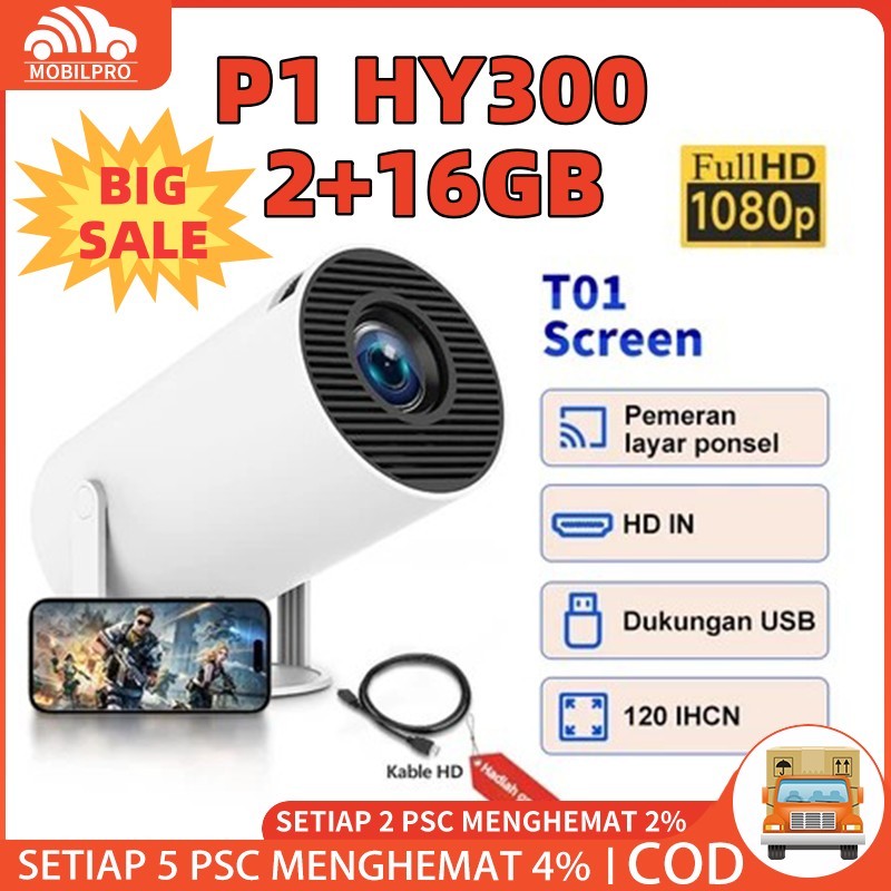 Proyektor T01 Screen 1080p Telepon Wireless Portability Proyektor 5000 Lumens Projector