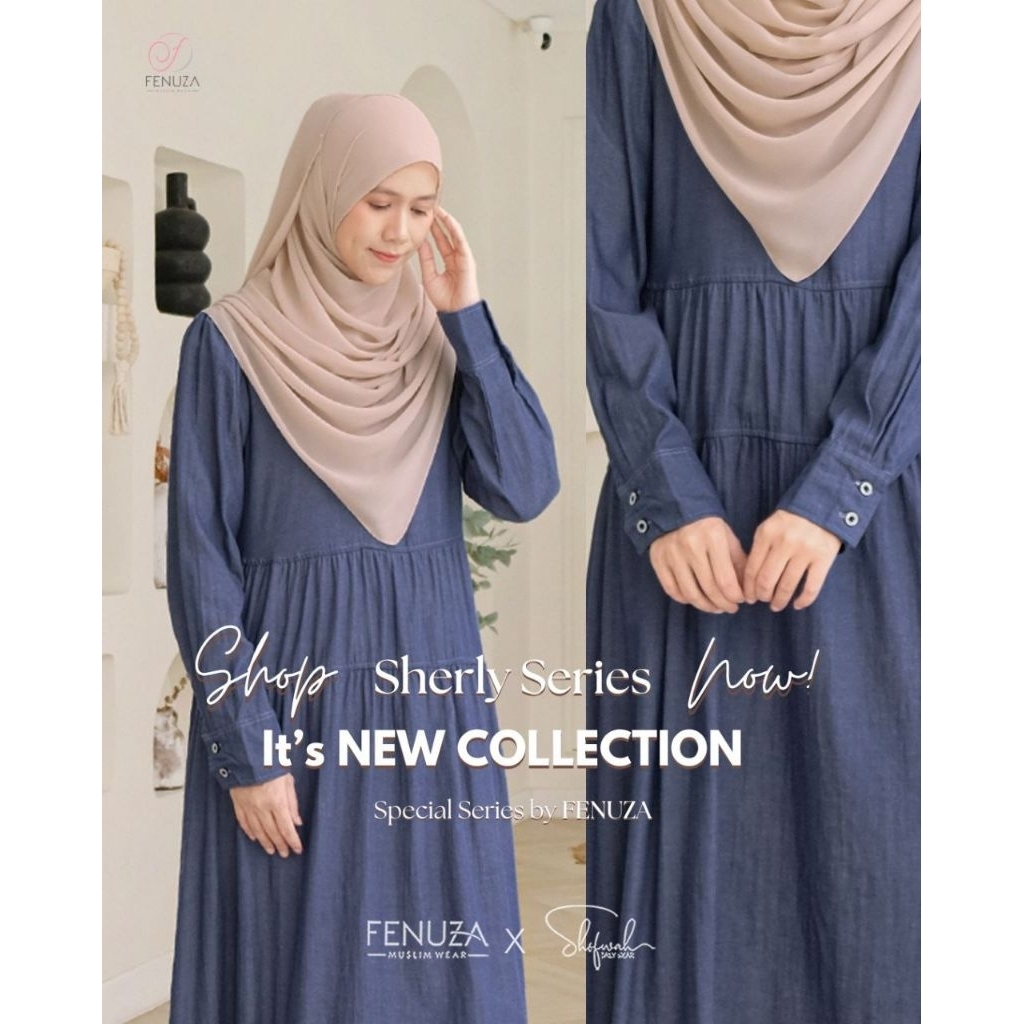 Sherly Dress Gamis Polos Bahan Soft Denim by Fenuza