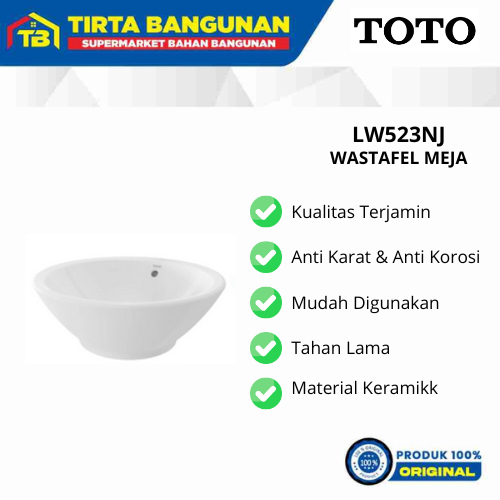 TOTO LW523NJW/F WASTAFEL MEJA WASTAFEL CUCI TANGAN (BODY ONLY) KERAMIK PUTIH