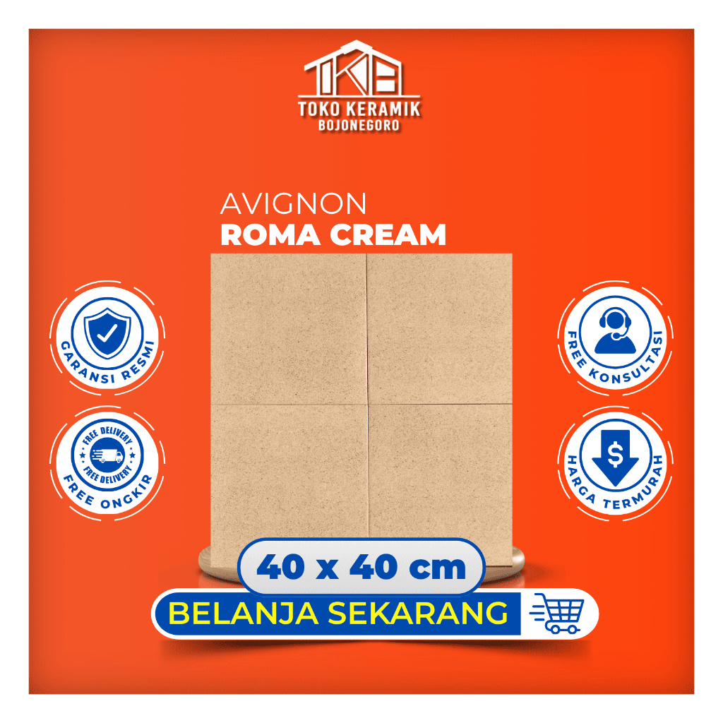 Keramik Lantai Matte Drop Rata Motif Bebatuan Pasir 40x40 cm Avignon | Roma Cream I