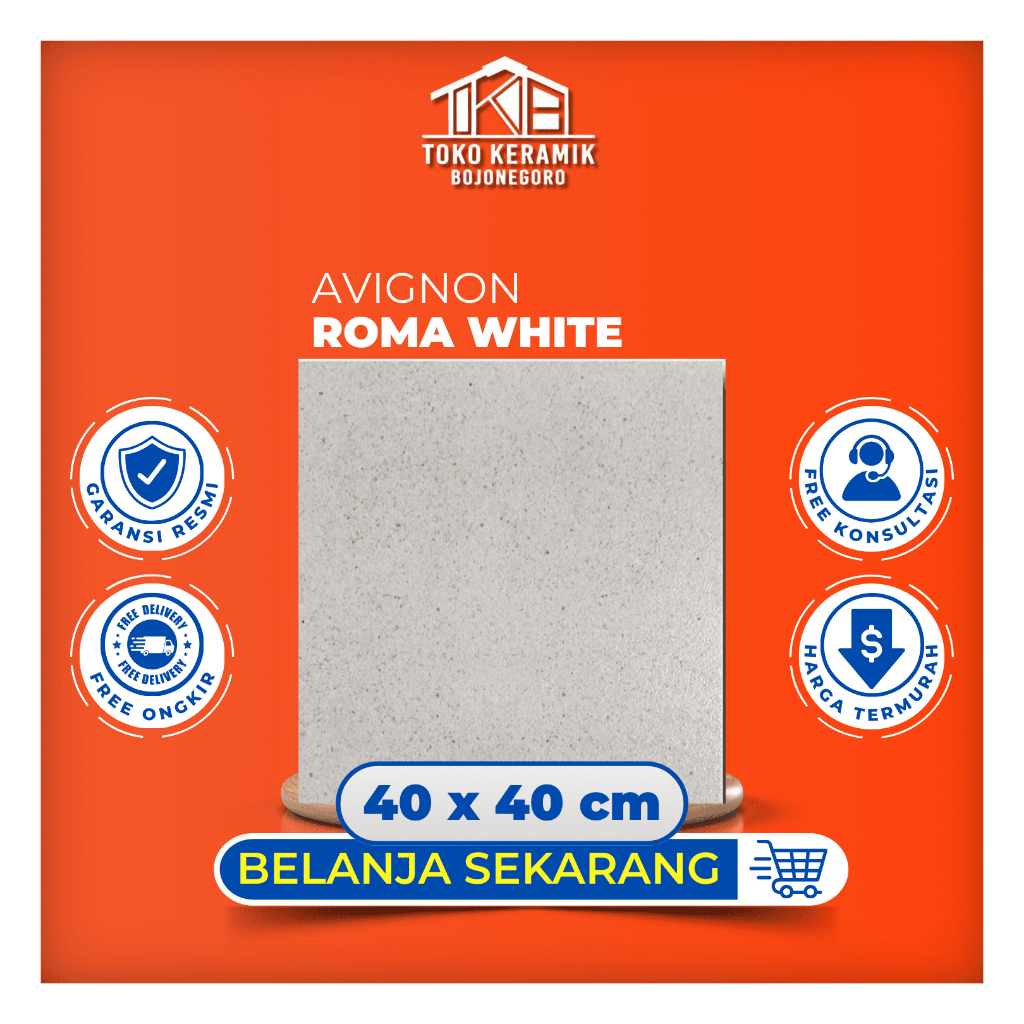 Keramik Lantai Matte Drop Rata Motif Bebatuan Pasir 40x40 cm Avignon | Roma White I