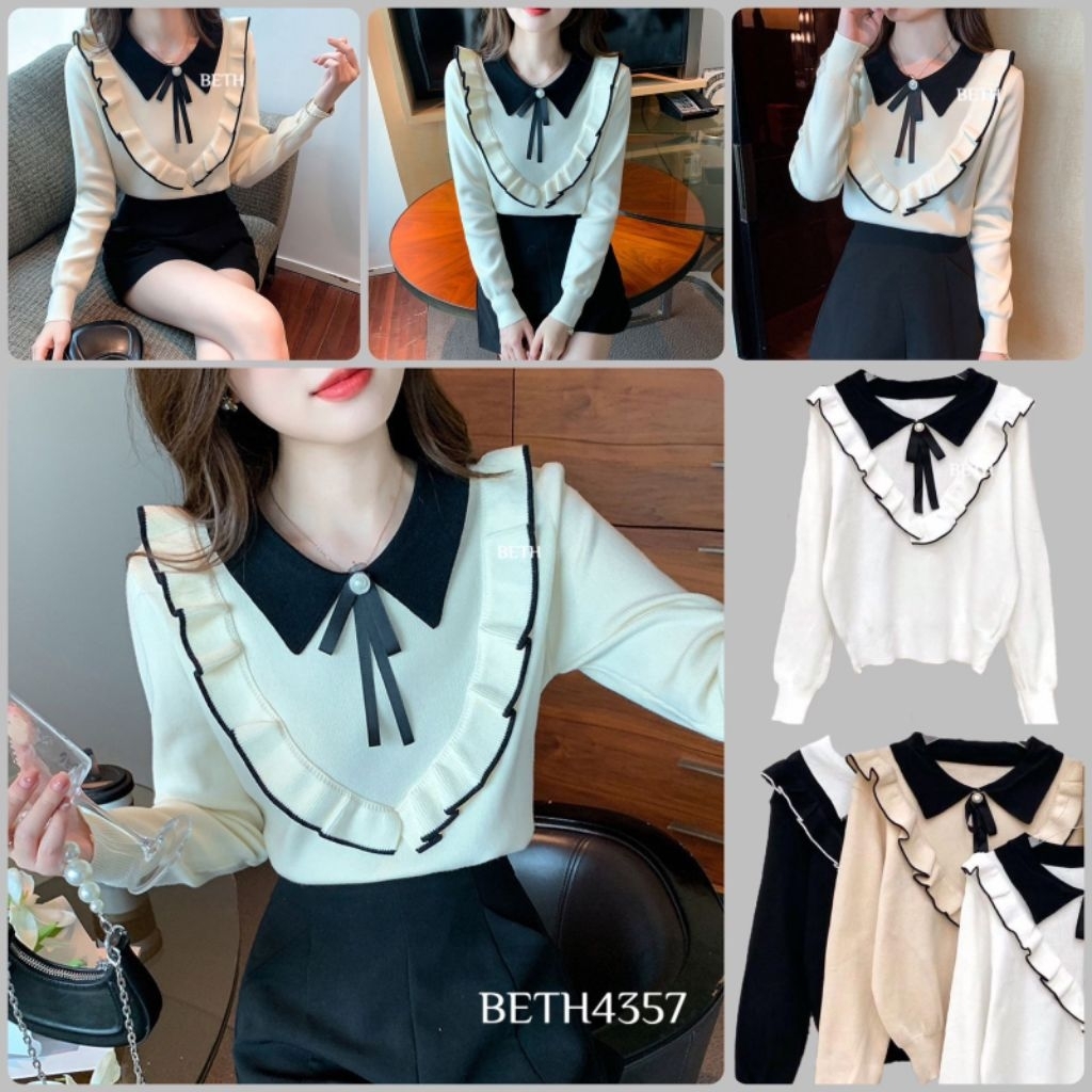 

Korean Style Ruffle Big Collar Bow Knit Import (4357)