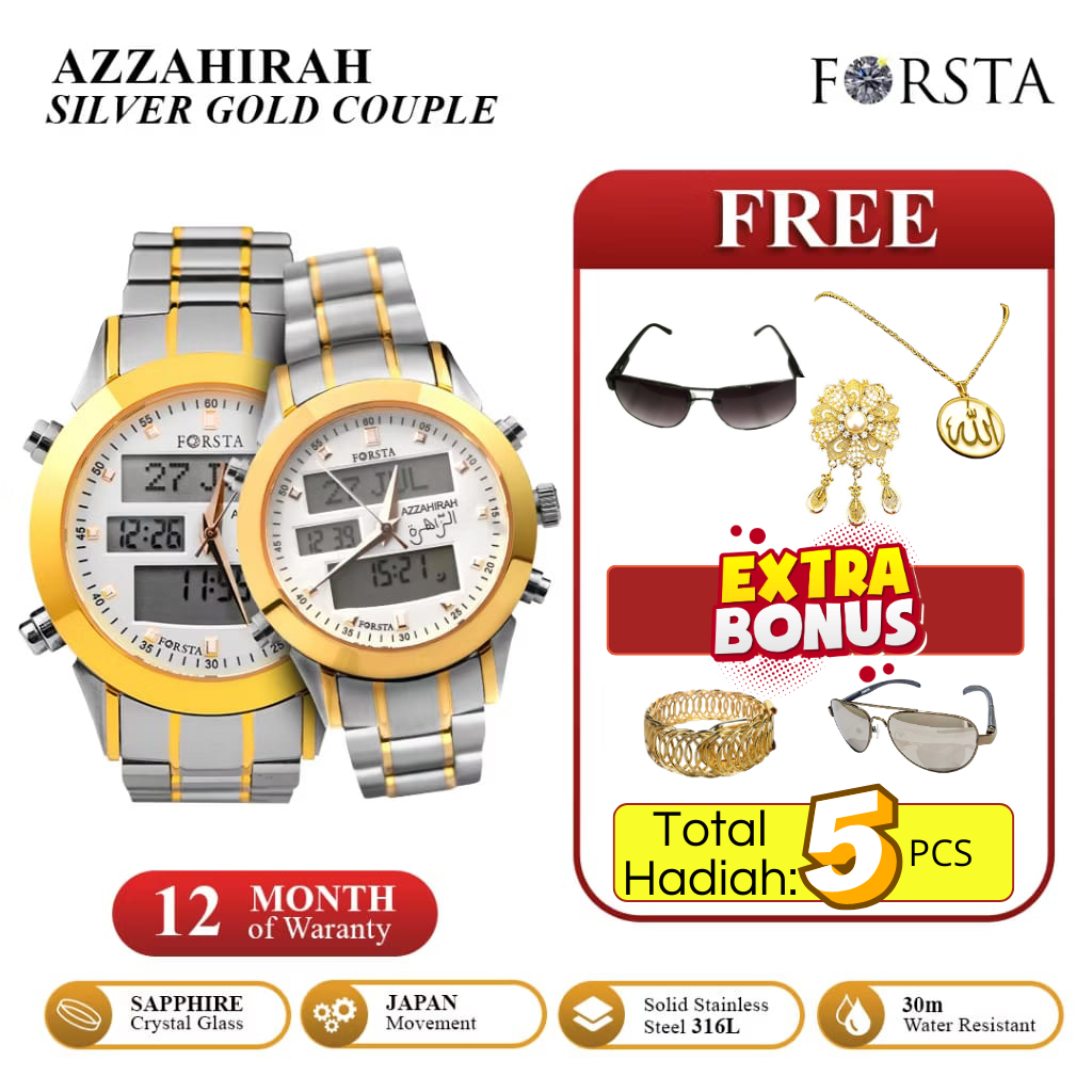 Forsta Azzahirah Silver Gold - Couple Jam Tangan Muslim
