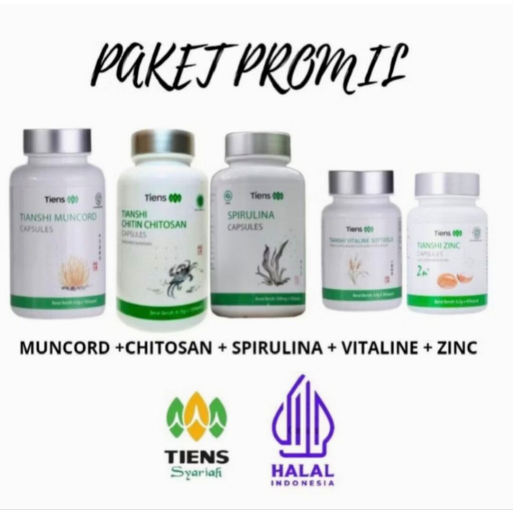 PAKET PROMIL TIENS - MUNCORD ZINC SPIRULINA VITALINE CHITOSAN