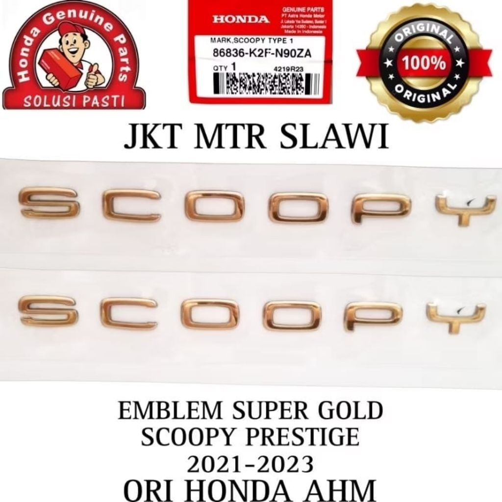 86836-K2F-N10ZA HARGA SATUAN emblem scoopy prestige k2f 2021-2023 gold & silver asli honda