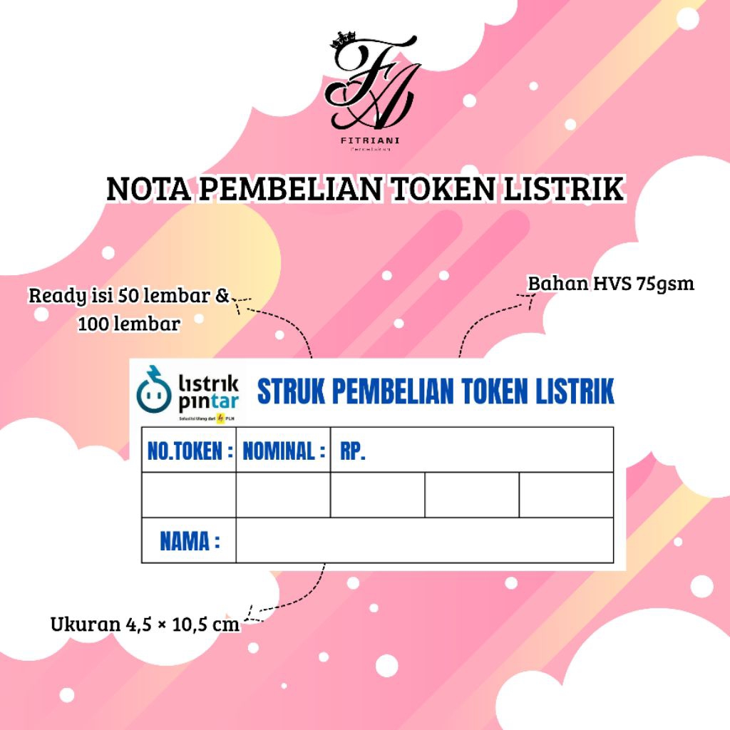 

NOTA PEMBELIAN TOKEN LISTRIK/STRUK PEMBELIAN TOKEN LISTRIK ISI 100Lembar
