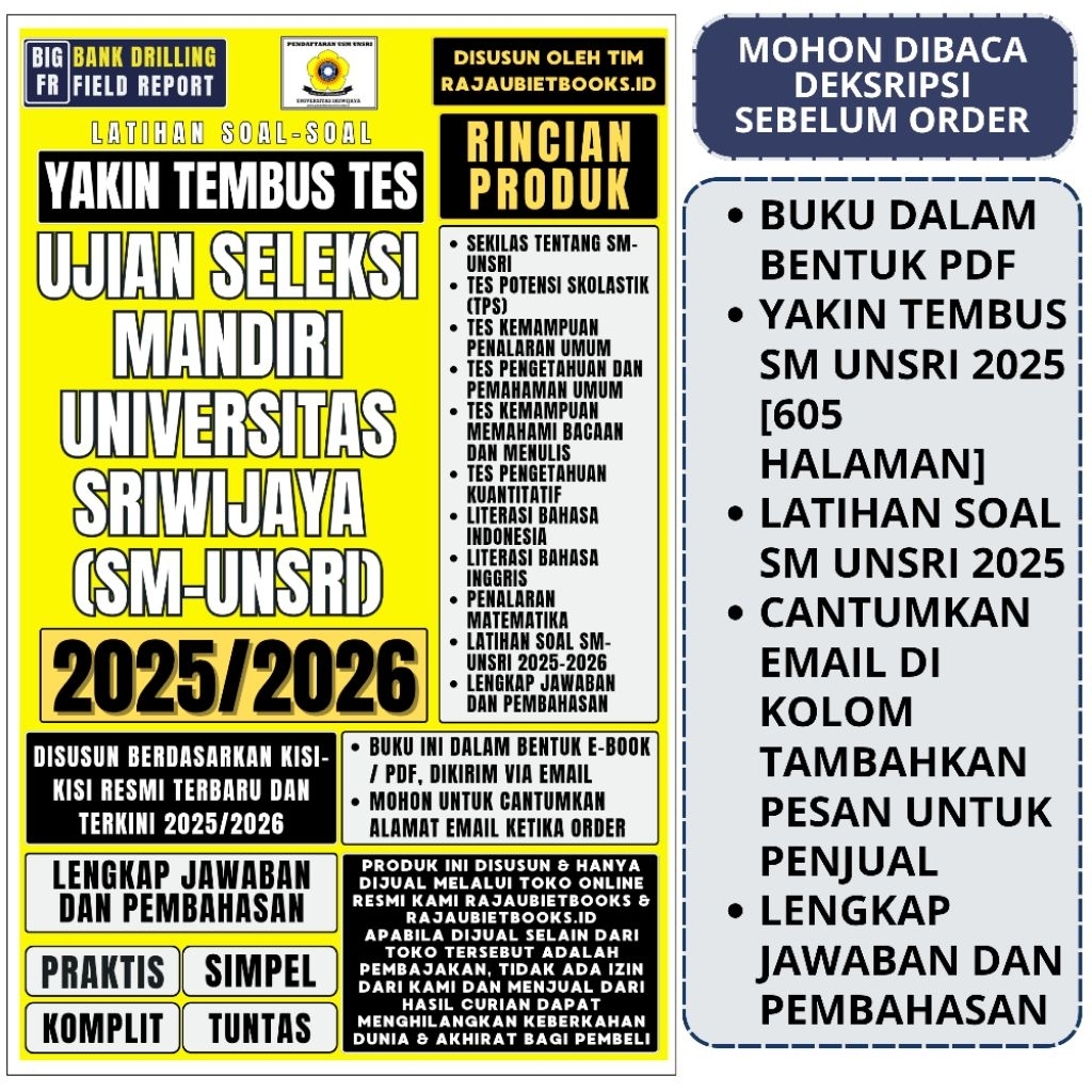 BUKU YAKIN TEMBUS TES UJIAN SELEKSI MANDIRI SM-UNSRI 2025 - SELEKSI MANDIRI MASUK UNIVERSITAS SRIWIJ