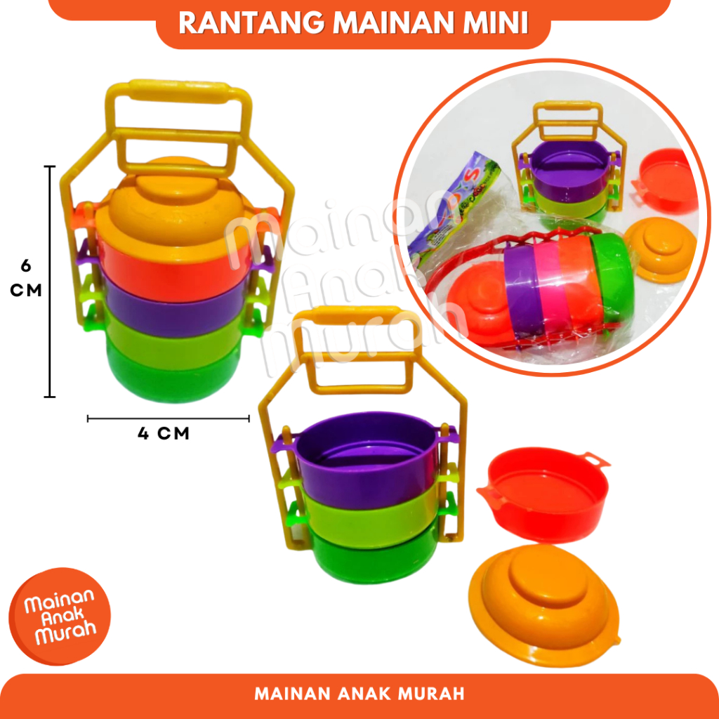Mainan Rantang Susun Mini Plastik Jadul / Rantang Rantangan 4 Susun Masak Masakan Alat Masak Jaman D