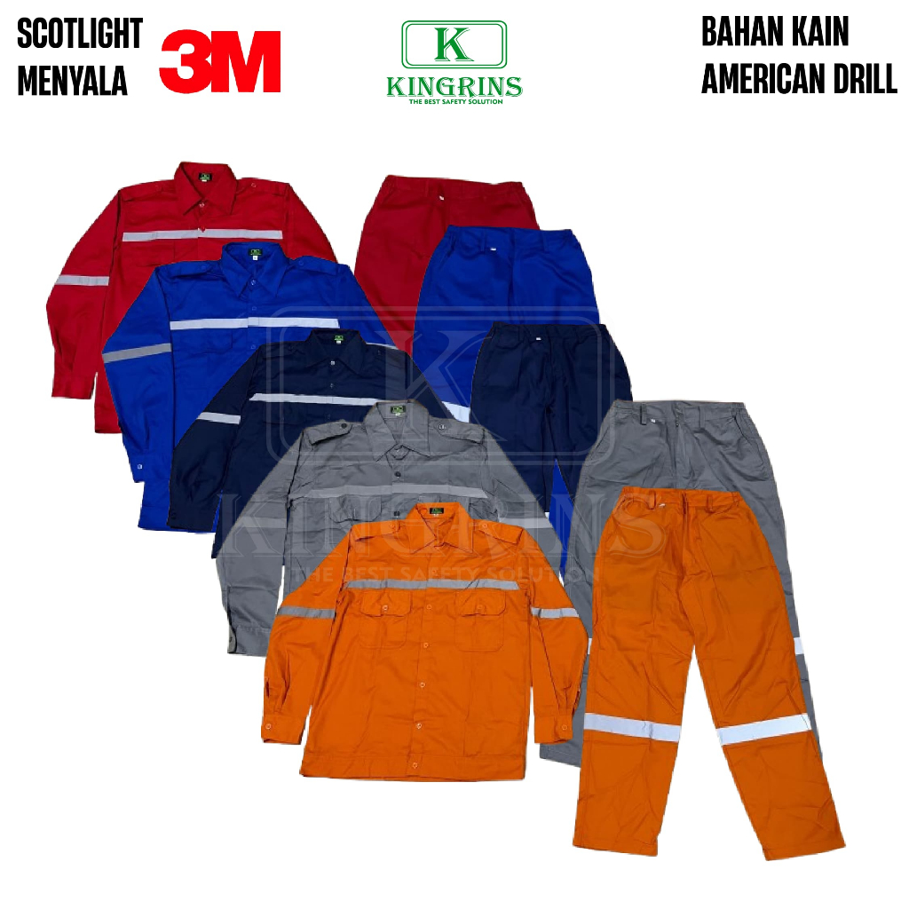 Wearpack Safety Baju & Celana Kingrins – American Drill Premium + Scotlight 3M