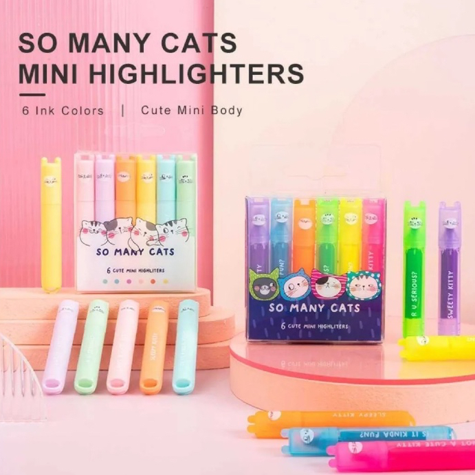 

[SET/6PCS] M&G Mini Highlighter SO MANY CATS Fluorescent & Pastel Lucu Imut