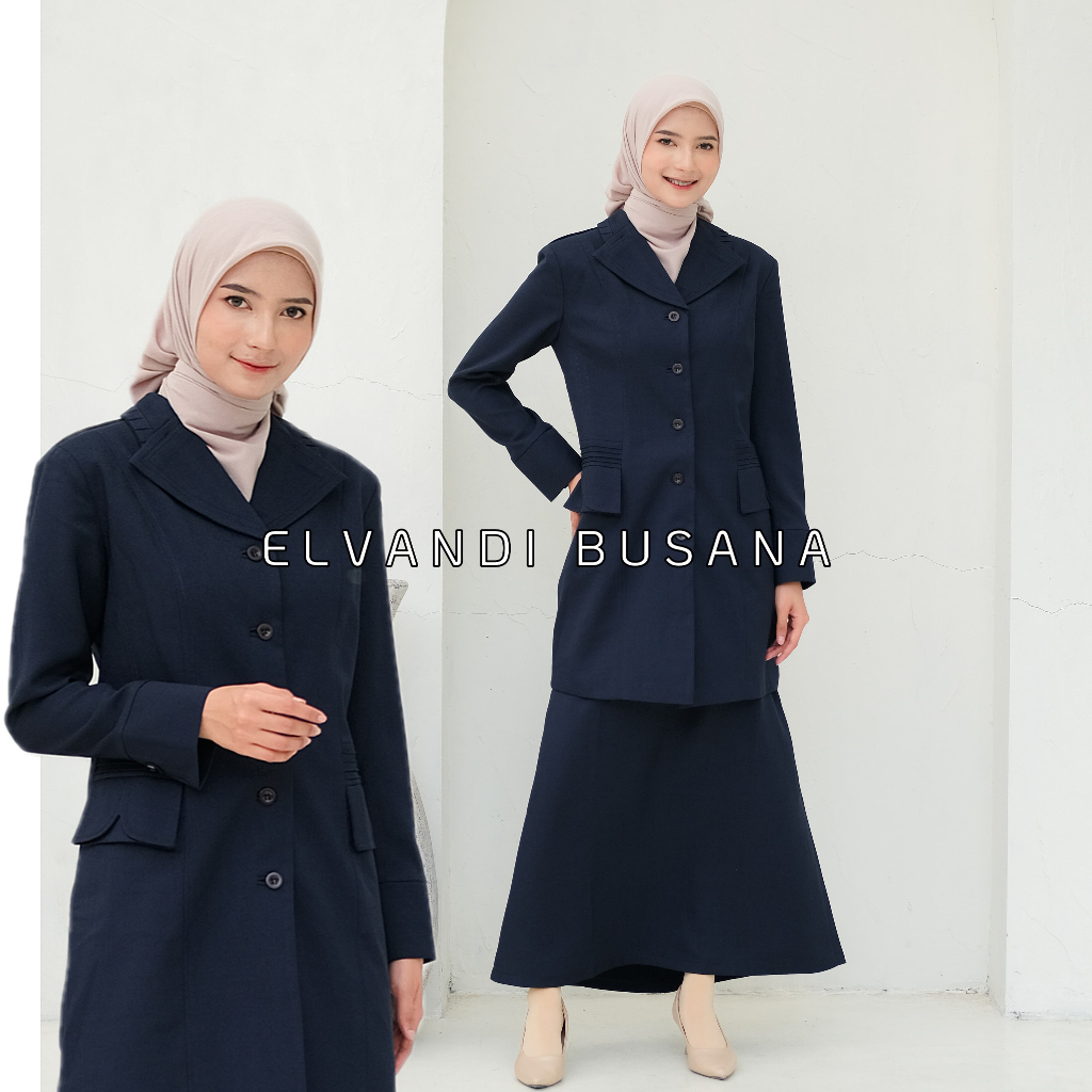 Blazer Wanita Baju Kerja Kantor Seragam Dinas PDH PNS Pemda Guru ASN Semi Tunik kode 6611 Navy