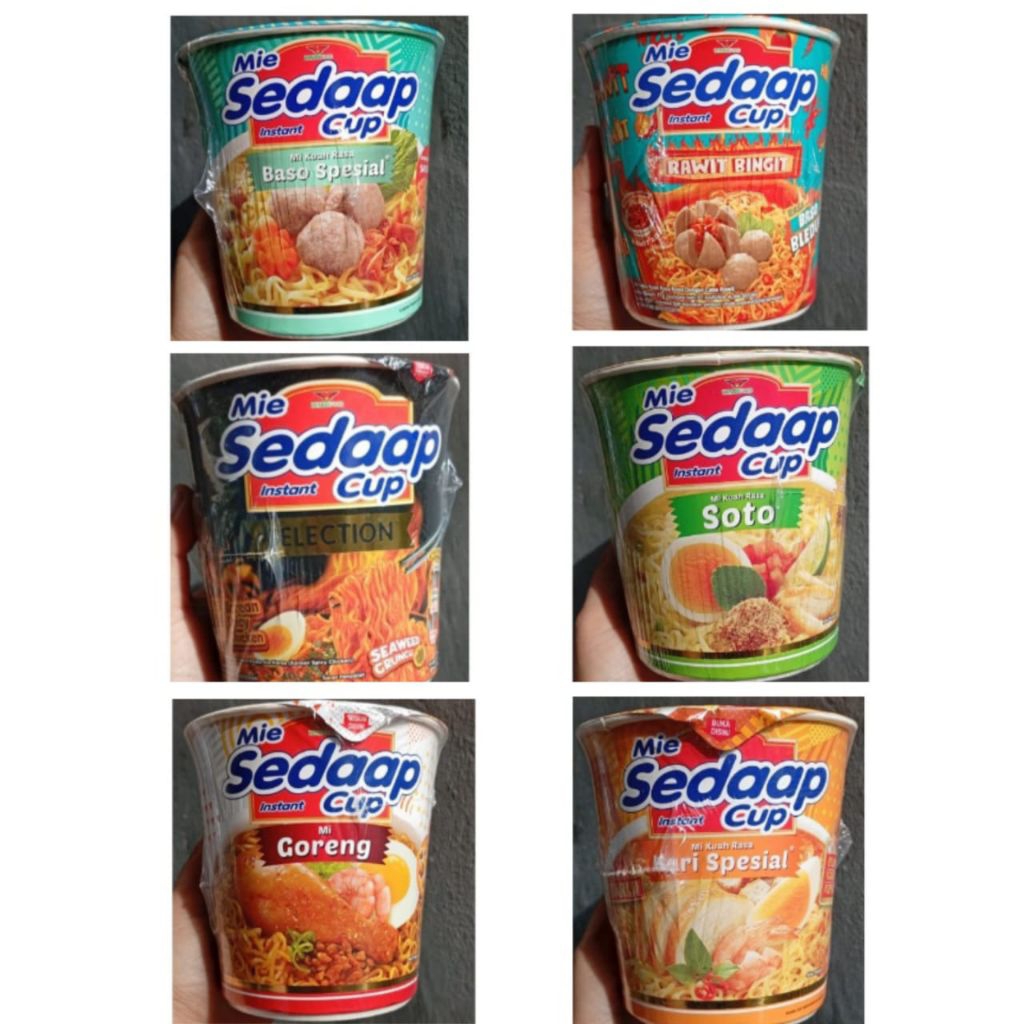 

Sedaap Mi Instan Cup Baso Spesial / Baso Bleduk / Selection Korean Spicy Chicken / Mi Goreng / Soto / Kari Spesial