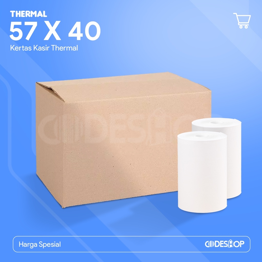 

Dus Codeshop 57 x 40 mm Kertas Thermal Struk Kasir Cetak Printer Thermal Isi 100 Roll