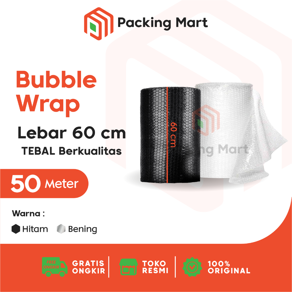 

Bubble Wrap Packing PREMIUM Hitam Bening 60 cm x 50 m
