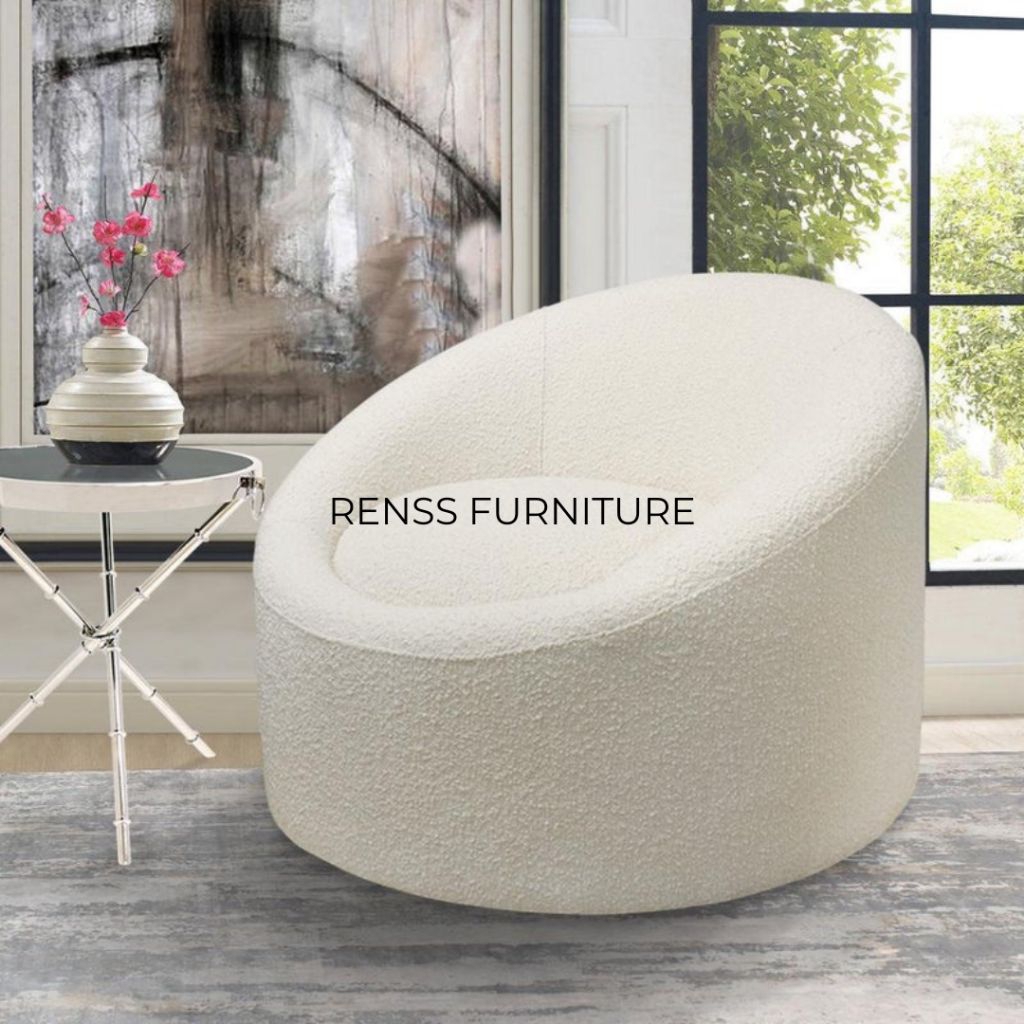 Sofa Boucle Barrel Chair kayu Jati | Renss Furniture