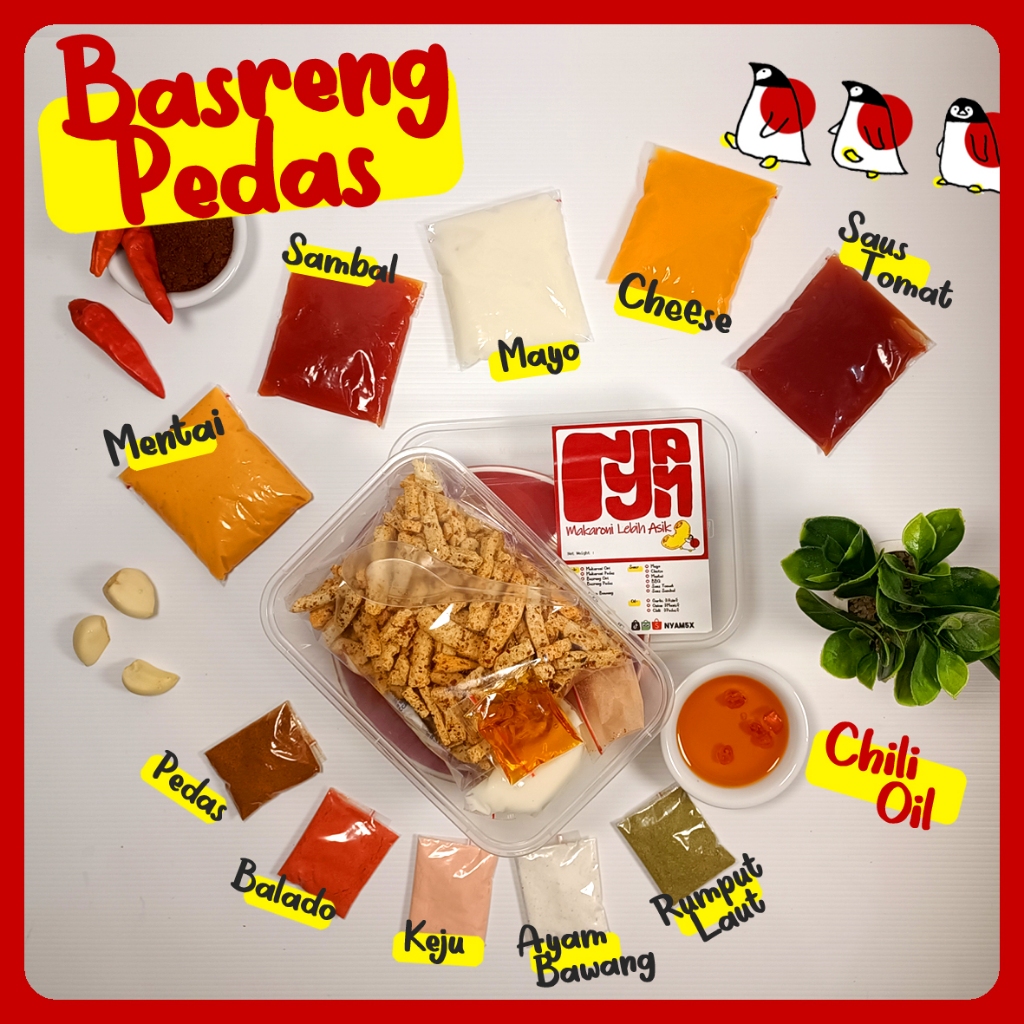 

Nyam5x Basreng PEDAS + Chilli Oil mix Bumbu dan Saus Creamy