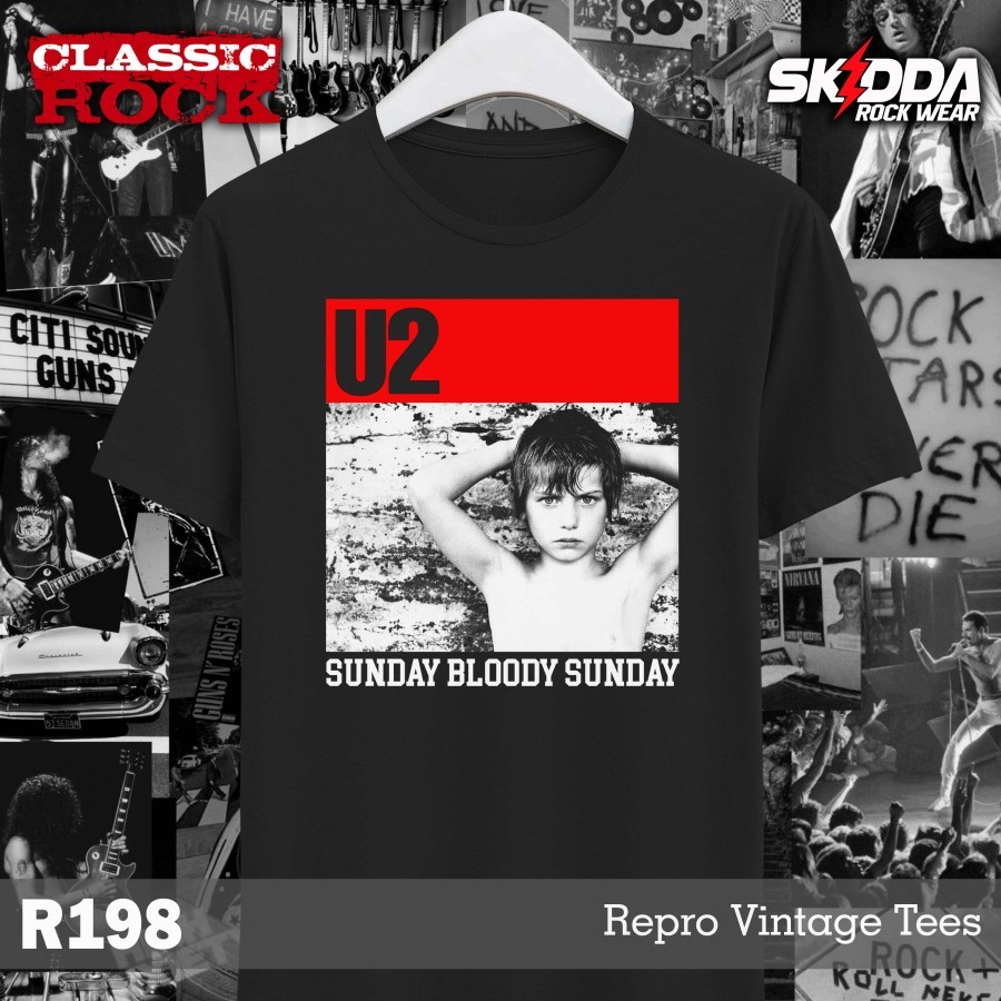 T Shirt Kaos Band Rock - U2 – Sunday Bloody Sunday -- Premium Black NSA