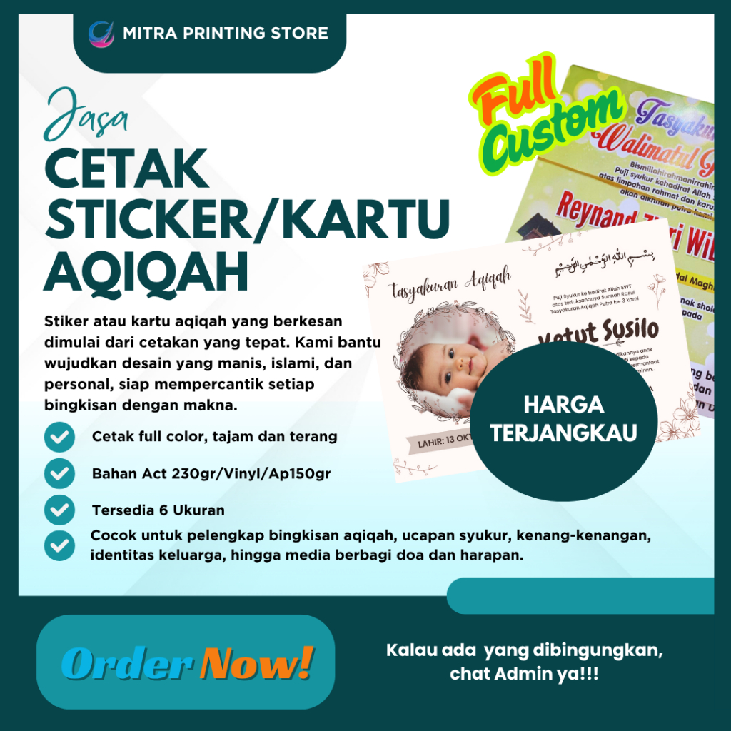 

Cetak Label, Stiker & Kartu Ucapan Aqiqah / Kelahiran / Tasyakuran Custom