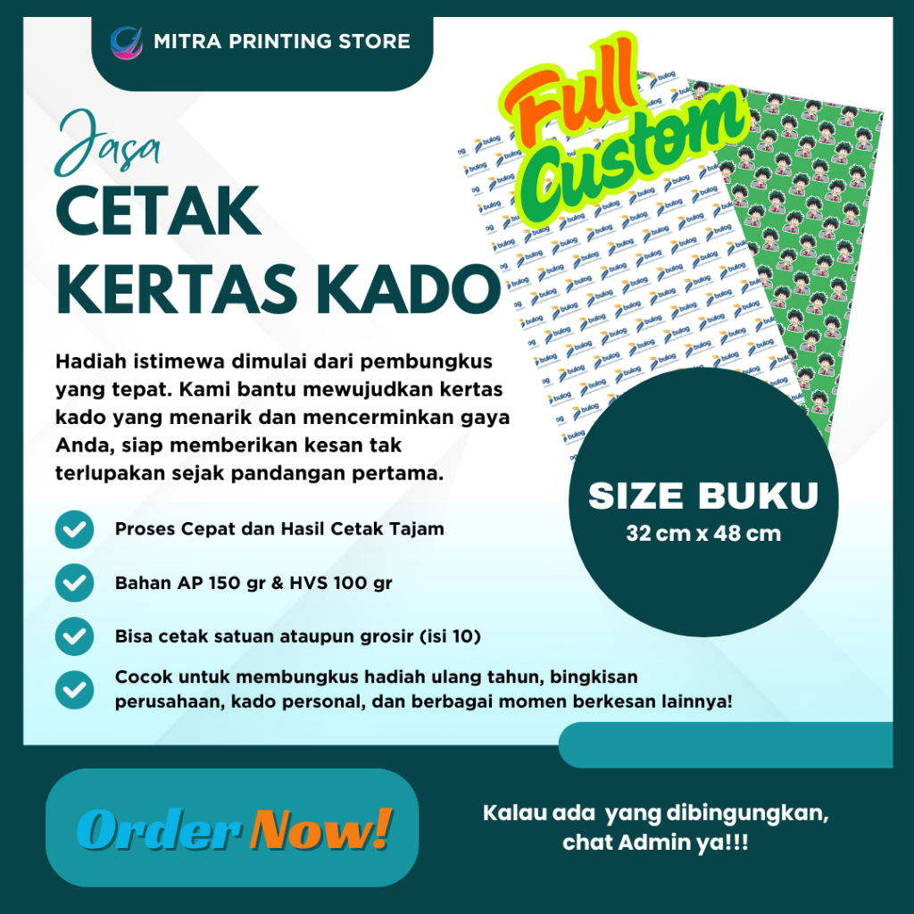 

Cetak Kertas Kado Aesthetic Ukuran Buku (32 x 48)