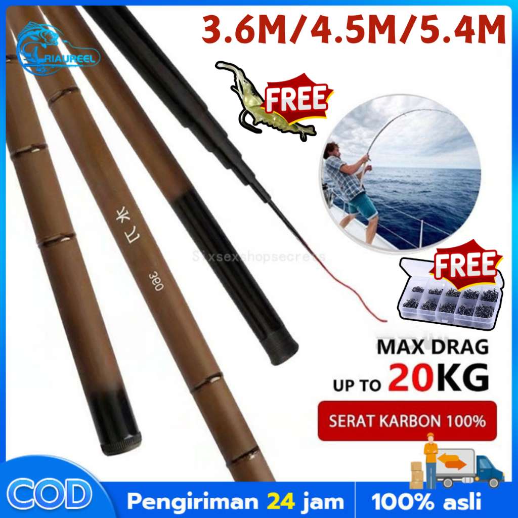 [Riaureel] Joran pancing 3.6m/5.4m tegek ringan kuat joran pancing tegek carbon super ringan kaku jo
