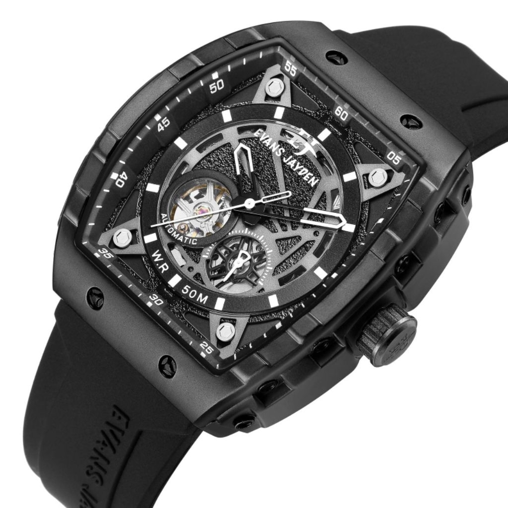 BUY 1 GET 1. JAM TANGAN PRIA ORIGINAL AUTOMATIC EVANS JAYDEN 9564 RUBBER