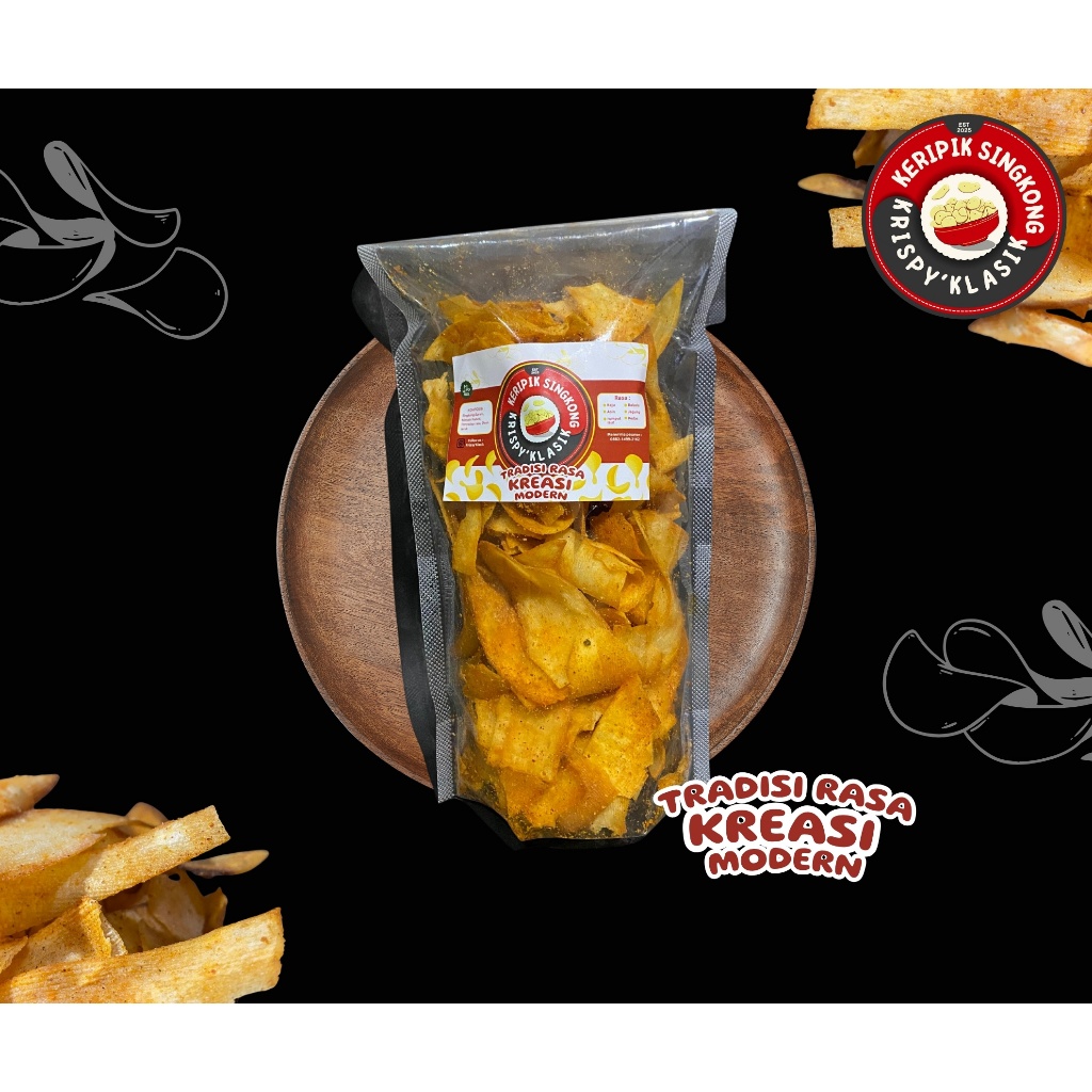 

Keripik Singkong Krispy’Klasik – 200g (PEDAS) | Renyah, Gurih, Homemade, Banyak Varian Rasa
