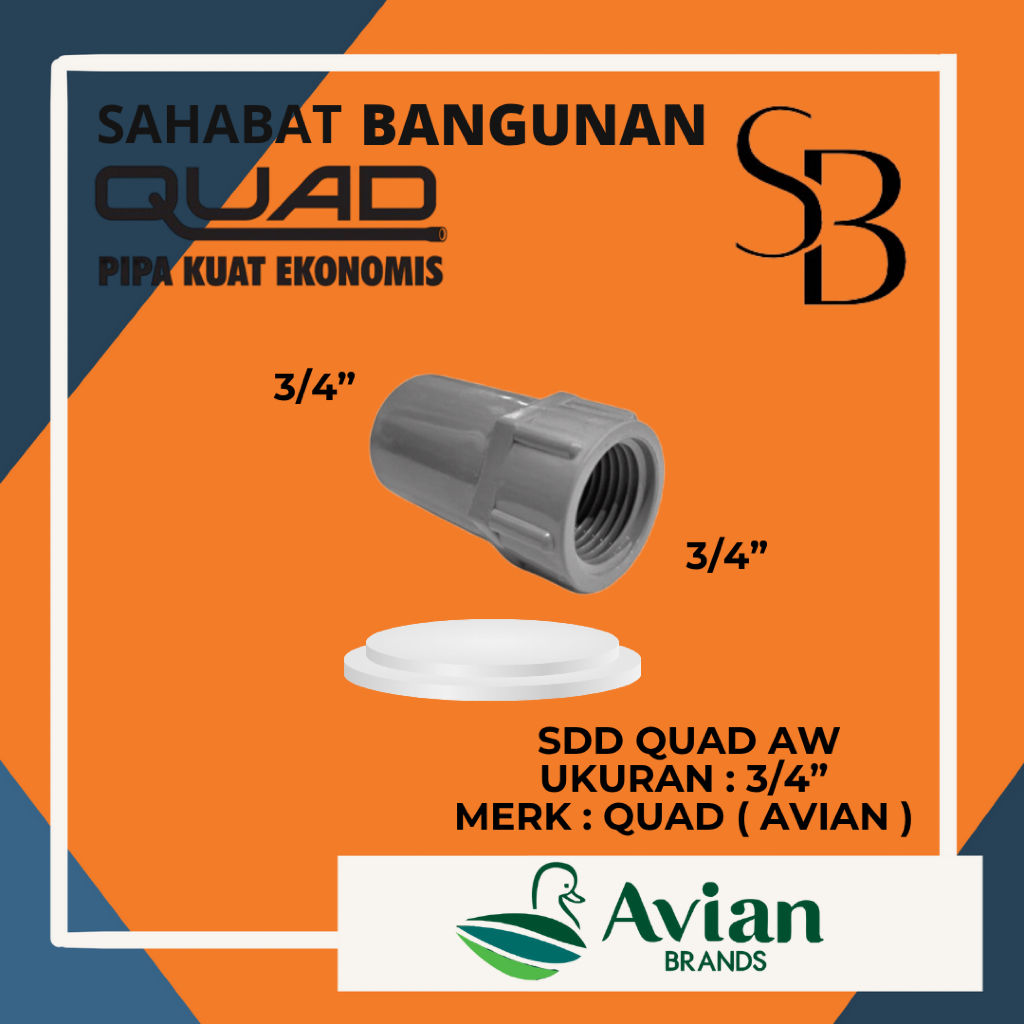 QUAD sock drat dalam 3/4 AW inch QUAD SDD 3/4 inch AW sambungan lurus drat dalam 3/4" QUAD