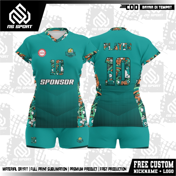Jersey Volly Cewe Toon Tosca Gratis Pasang Nama No Dan Logo Full Printing
