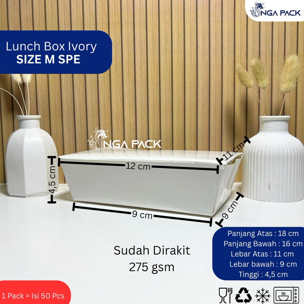 Ivory Lunch box Medium / Paper lunch box putih Food grade harga Satuan