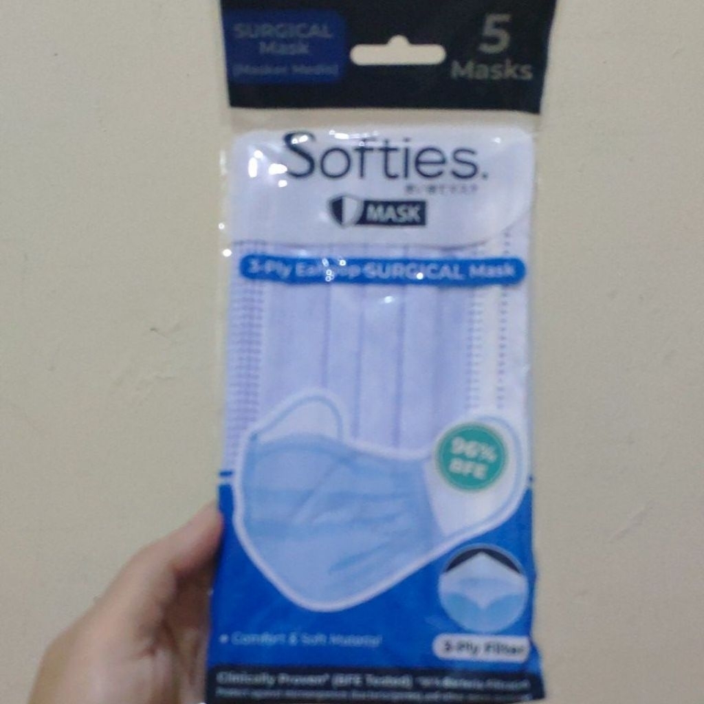 Softes Surgical Mask Sachet 5pcs Masker 3ply Masker Medis Lembut Softies Biru Polos